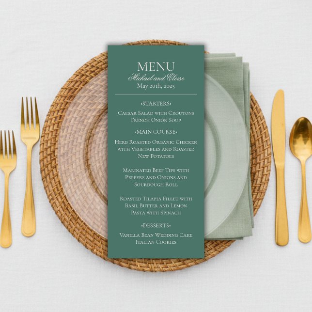 Menú Moderno Sage Sage Green Elegant Wedding Dinner (Modern Sage Green Wedding Menu
)
