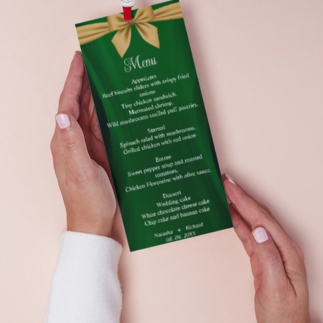 Menú moderno verde esmeralda y boda dorado (Subido por el creador)