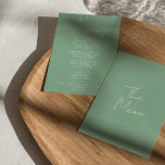 Menú Moderno y caprichoso Boda de Boho<br><div class="desc">Un colorido menú retro funky moderno y luminoso para la cena boda. Que presenta el diseño de plantillas de moda de fondo boho verde vintage y tipografía blanca y menú escrito a mano en blanco. Perfecto y a la par con el original ambiente de la suite con letras a mano....</div>