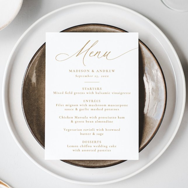 Menú Moderno y elegante Boda de caligrafía de oro (Subido por el creador)