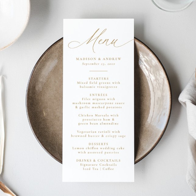 Menú Moderno y elegante Boda de caligrafía de oro (Subido por el creador)