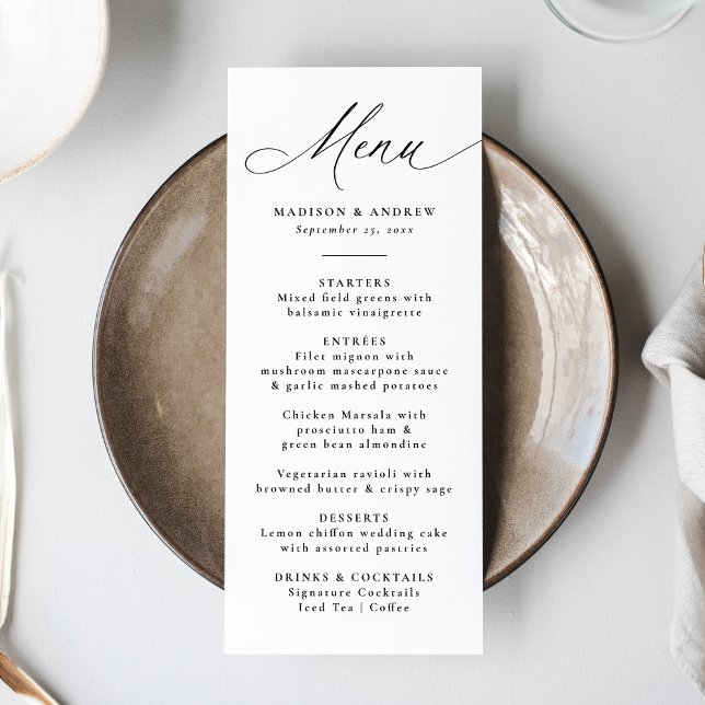 Menú Moderno y elegante Boda de caligrafía negra (Subido por el creador)
