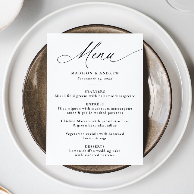 Menú Moderno y elegante Boda de caligrafía negra (Subido por el creador)