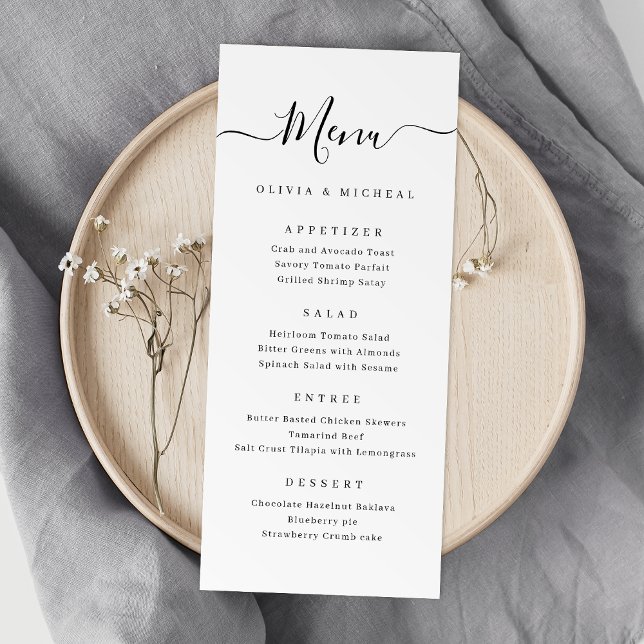 Menú Moderno y elegante boda de guiones (Modern simple elegant script wedding menu)