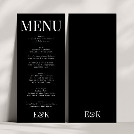 Menú Moderno y elegante Monograma Boda blanco negro