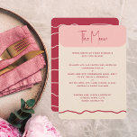 Menú Moderno y negrita Marco ondulado Magenta Boda rosa<br><div class="desc">Carta moderna y de moda con un boda de cuadros ondulados con esquinas redondeadas en negrita color rosa magenta, un suave color rosa que combina con una línea ondulada dibujada a mano en el frente y un patrón de líneas irregulares en el reverso de la tarjeta. Esta es una plantilla...</div>