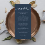 Menú Monograma blanco azul de la marina tradicional ele<br><div class="desc">menú delgado para coincidir con la colección *si desea más opciones de papel este diseño se puede transferir a un programa delgado *o para más ayuda póngase en contacto conmigo</div>