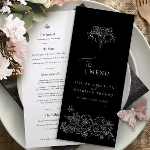 Menú Monograma blanco negro fleur de lis boda