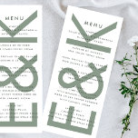 Menú Monograma blanco verde de sabio ultramoderno<br><div class="desc">menú delgado para coincidir con la colección *si desea más opciones de papel este diseño se puede transferir a un programa delgado *o para más ayuda póngase en contacto conmigo</div>