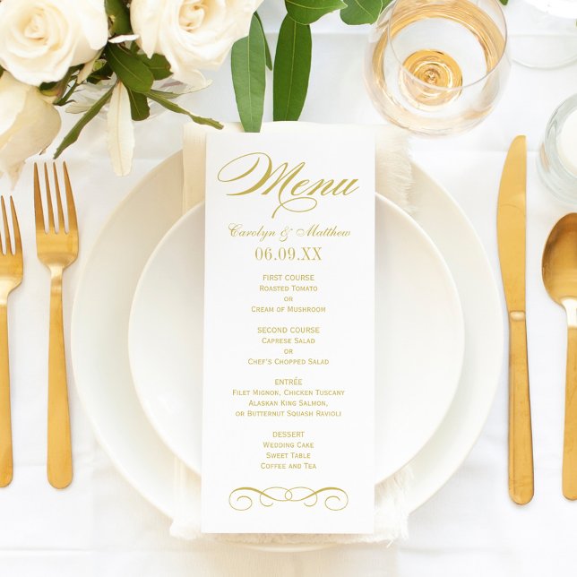 Menú Monograma de boda con elegante pergamino dorado (Subido por el creador)