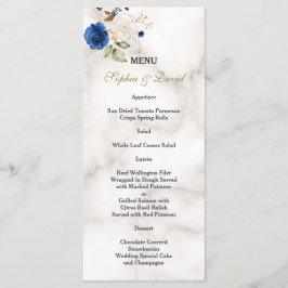 Menú Monograma de boda de flores de oro azul caprichosa