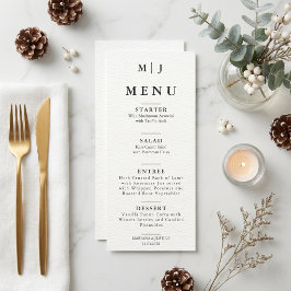 Menú Monograma de Boda Minimalista Editorial de Inviern
