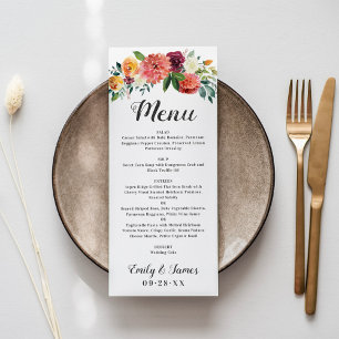 Menú Monograma de cena de boda floral de otoño rústico