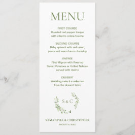 Menú Monograma de corona de acuarela Boda personalizada