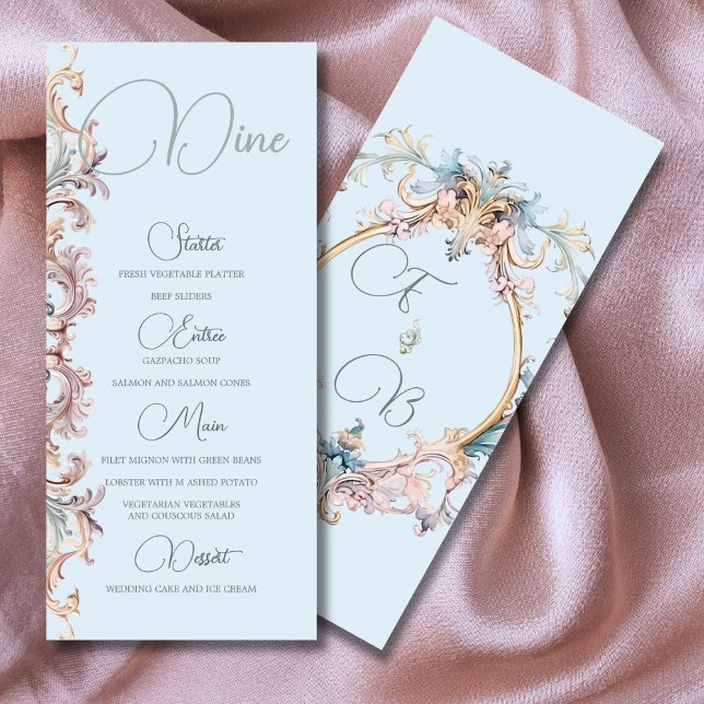 Menú Monograma de la época de regencia boda Azul (Subido por el creador)