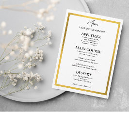 Menú Monograma de oro Matrimonio simple elegante