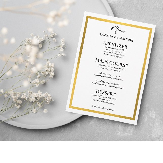 Menú Monograma de oro Matrimonio simple elegante (Subido por el creador)