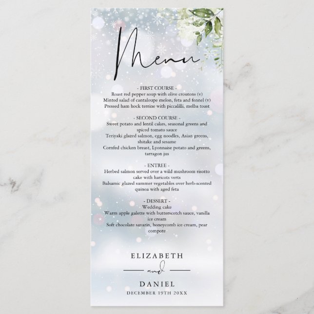 Menú Monograma de vegetación rústica para cena de boda  (Anverso)