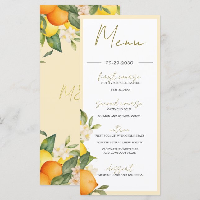 Menú Monograma de verano de los Naranjas de cítricos Le (Anverso / Reverso)