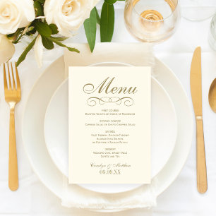 Menú Monograma elegante de oro antiguo marfil para boda