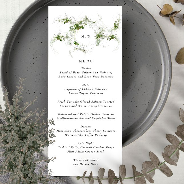 Menú Monograma elegante | Eucalyptus Wreath Boda (Subido por el creador)