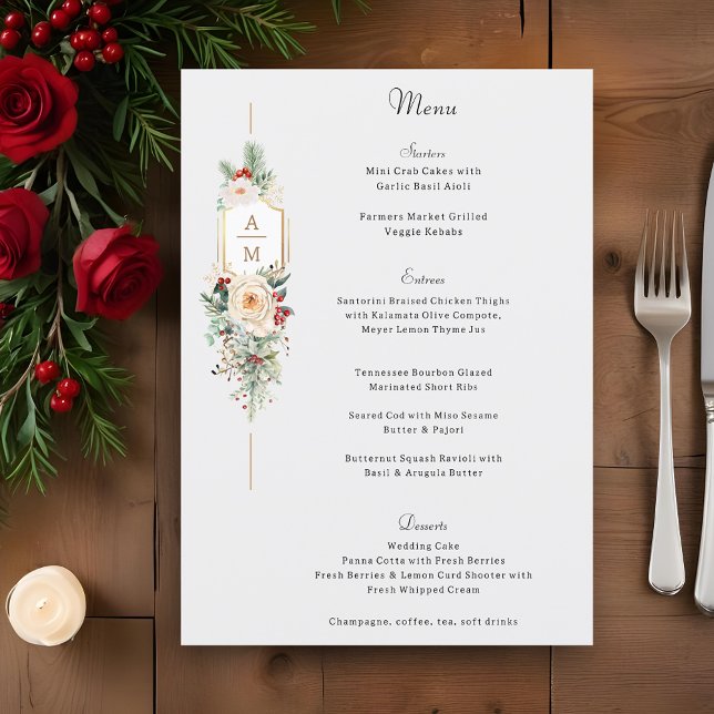 Menú Monograma floral de Navidades simplemente elegante (Subido por el creador)