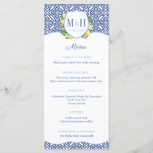 Menú Monograma Lemons Blue Tiles Wedding Ducha Fiesta