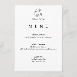 Menú Monograma Minimalista Botánico Elegante de Boda
