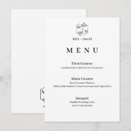 Menú Monograma Minimalista Botánico Elegante de Boda