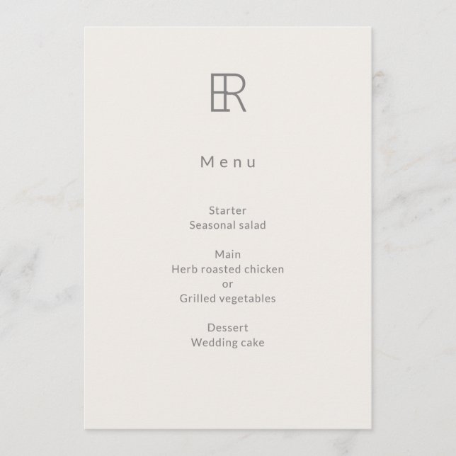 Menú Monograma Minimalista Moderno de Boda (Anverso)