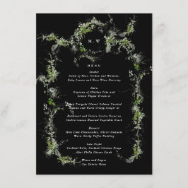 Menú Monograma negro premium Eucalyptus Wreath Boda