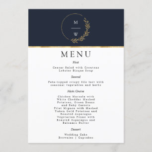 Menú monograma Relieve metalizado dorado azul de l