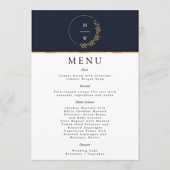 Menú monograma Relieve metalizado dorado azul de l (Anverso)