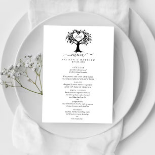 Menú Monograma simple negro y blanco Boda de árbol del 