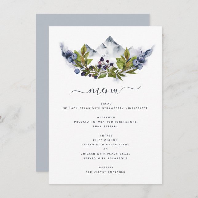 Menú Montañas Rústicas Selva acuarela moderna (Anverso / Reverso)