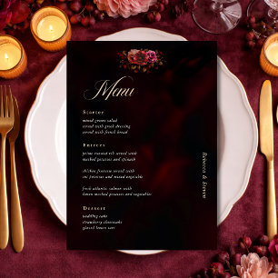 Menú Moody Boda floral negro elegante
