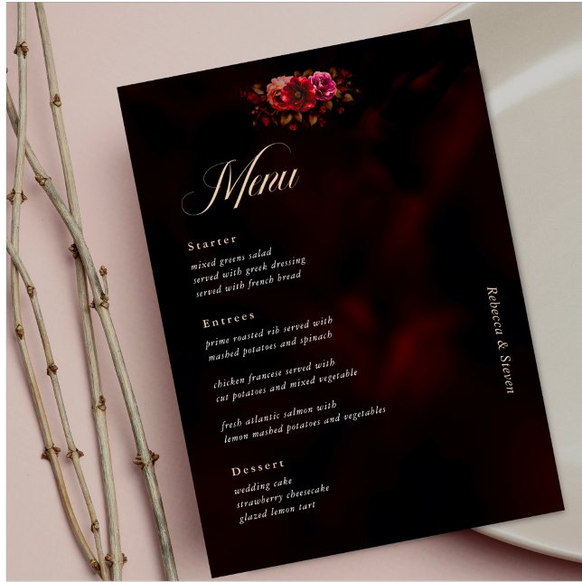 Menú Moody Boda floral negro elegante (Subido por el creador)