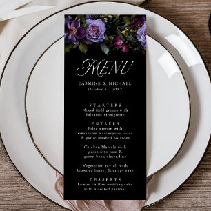 Menú Moody Gothic Purple Floral Boda