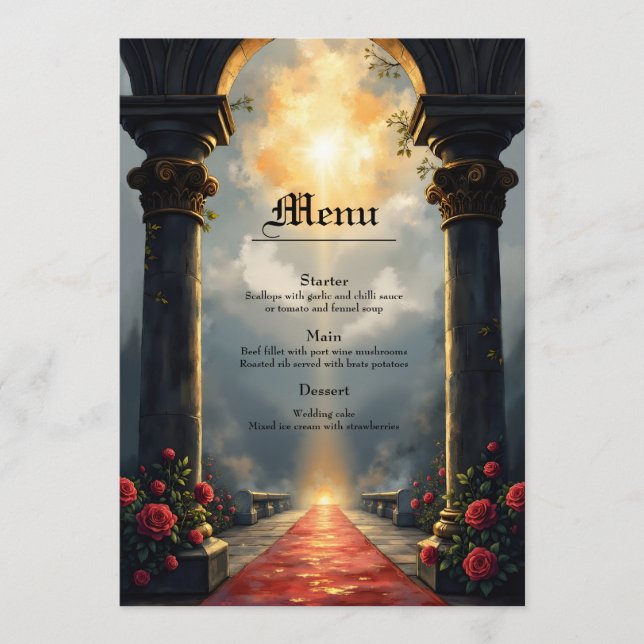Menú Moonlit Aisle of Eternal Vows –Gothic Wedding Gate (Anverso)