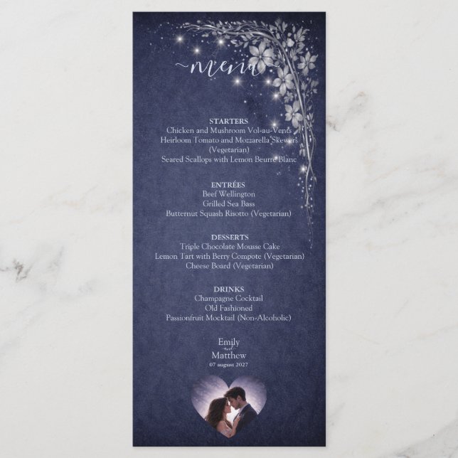 Menú Moonlit Grove Celestial Woodland Wedding Party (Anverso)
