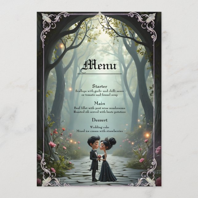 Menú Moonlit Vows – A Cute Gothic Wedding Moment. (Anverso)
