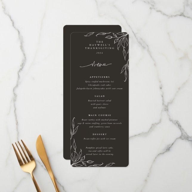 Menú Moto suave negro de hojas de acción de gracias cur (Anverso/Reverso In Situ)