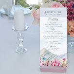Menú Mountain Meadow Watercolor Dusty Blue Boda<br><div class="desc">Menú boda de montaña con un idílico paisaje campestre de montañas de crestas azules y prado de flores silvestres rosas. Hermoso diseño panorámico inspirado en la naturaleza, perfecto para destinos al aire libre, lagos de montaña y retiros de parques rurales o polvorientos temas de color gris y rosa azul. Por...</div>