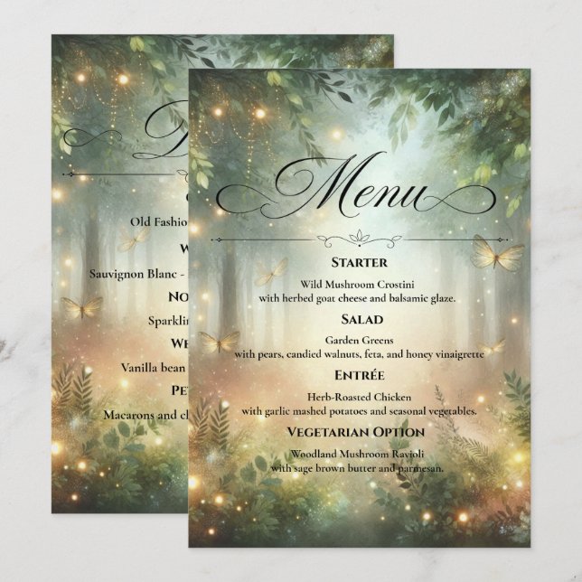 Menú Mystic Forest Meadow Magic Wedding Table  (Anverso / Reverso)