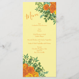 Menú Naranja amarillo Boda Rosas florales