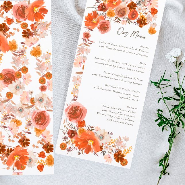 Menú Naranja blanco quemado marco floral Boda de Bouque (Subido por el creador)