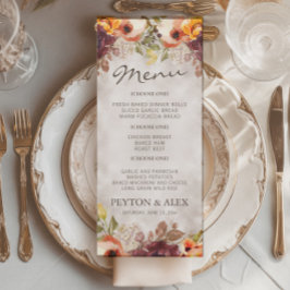Menú Naranja Burgundy Floral otoño Boda otoño