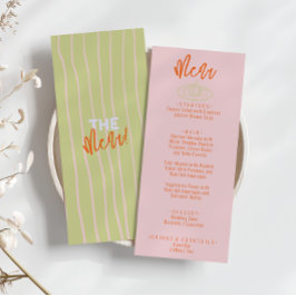Menú Naranja colorido Pink manuscrito Quirky Boda