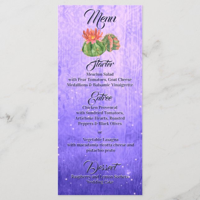 Menú Naranja de acuarela Cactus Blooming Purple (Anverso)