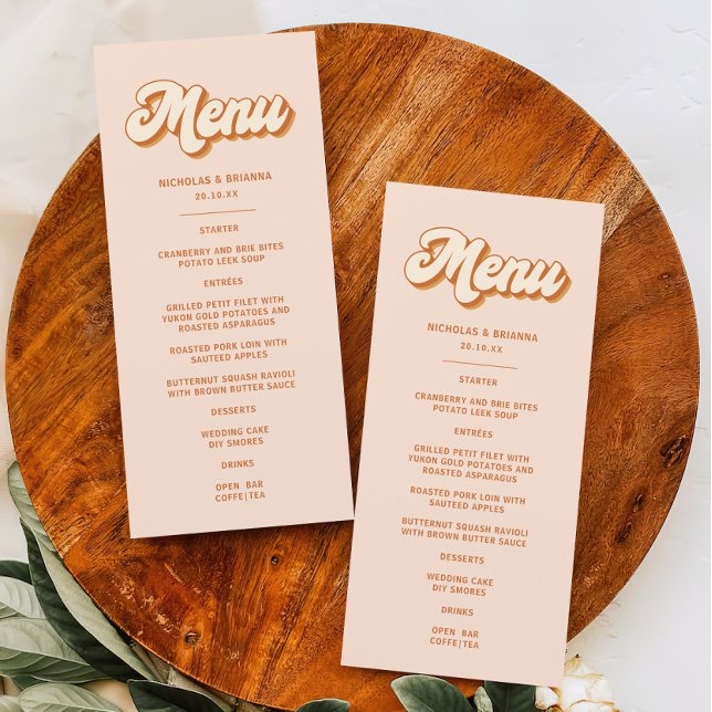 Menú Naranja de época Boda de Boho de la Retro Amarillo (Subido por el creador)